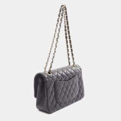 Pre Owned Chanel Matelasse W Flap Chain Shoulder Bag Calfskin Black Ghw