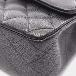 Pre Owned Chanel Matelasse W Flap Chain Shoulder Bag Calfskin Black Ghw