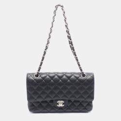 Pre Owned Chanel Matelasse W Flap Chain Shoulder Bag Leather Black