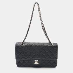 Pre Owned Chanel Matelasse W Flap Chain Shoulder Bag Leather Black