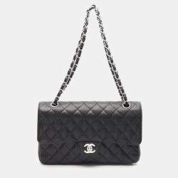 Pre Owned Chanel Matelasse Double Flap Chain Shoulder Bag Leather Black Cc