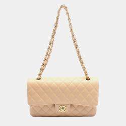 Pre Owned Chanel Matelasse W Flap Chain Shoulder Bag Leather Beige