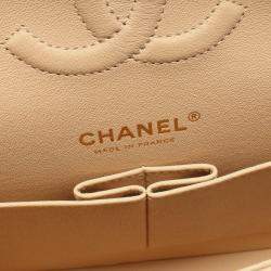 Pre Owned Chanel Matelasse W Flap Chain Shoulder Bag Leather Beige