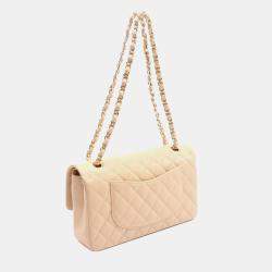 Pre Owned Chanel Matelasse W Flap Chain Shoulder Bag Leather Beige