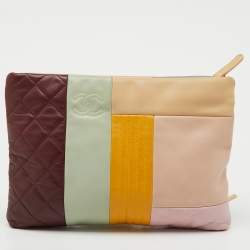 Pre Owned Chanel Multicolor Leather Colorblock O Case Zip Pouch