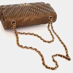 Pre Owned Chanel Medium Calfskin Pleated Chevron Chanel Classic Flap