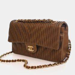 Pre Owned Chanel Medium Calfskin Pleated Chevron Chanel Classic Flap