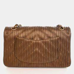 Pre Owned Chanel Medium Calfskin Pleated Chevron Chanel Classic Flap