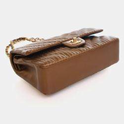 Pre Owned Chanel Medium Calfskin Pleated Chevron Chanel Classic Flap