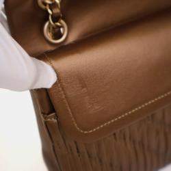 Pre Owned Chanel Medium Calfskin Pleated Chevron Chanel Classic Flap