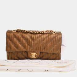 Pre Owned Chanel Medium Calfskin Pleated Chevron Chanel Classic Flap