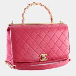Pre Owned Chanel Medium Lambskin La Parisienne Chain Top Handle Flap Bag