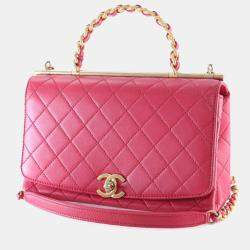 Pre Owned Chanel Medium Lambskin La Parisienne Chain Top Handle Flap Bag