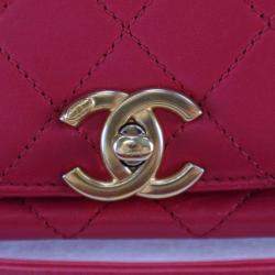 Pre Owned Chanel Medium Lambskin La Parisienne Chain Top Handle Flap Bag