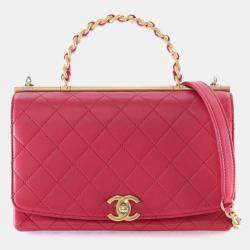 Pre Owned Chanel Medium Lambskin La Parisienne Chain Top Handle Flap Bag