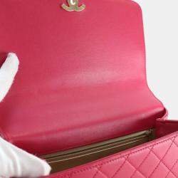 Pre Owned Chanel Medium Lambskin La Parisienne Chain Top Handle Flap Bag