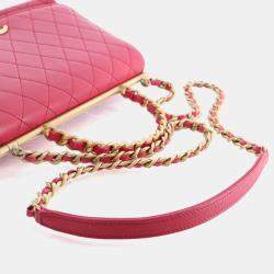 Pre Owned Chanel Medium Lambskin La Parisienne Chain Top Handle Flap Bag