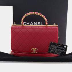 Pre Owned Chanel Medium Lambskin La Parisienne Chain Top Handle Flap Bag