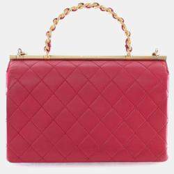 Pre Owned Chanel Medium Lambskin La Parisienne Chain Top Handle Flap Bag
