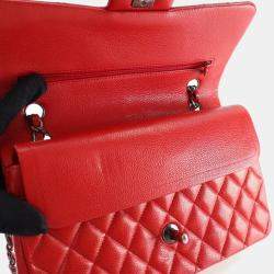 Pre Owned Chanel Medium Red Caviar Classic Double Flap Bag