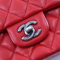 Pre Owned Chanel Medium Red Caviar Classic Double Flap Bag