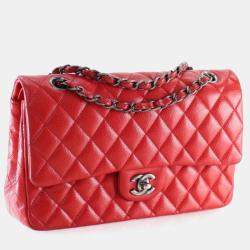 Pre Owned Chanel Medium Red Caviar Classic Double Flap Bag