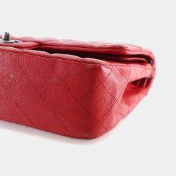 Pre Owned Chanel Medium Red Caviar Classic Double Flap Bag