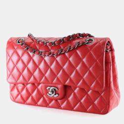 Pre Owned Chanel Medium Red Caviar Classic Double Flap Bag