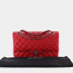 Pre Owned Chanel Medium Red Caviar Classic Double Flap Bag