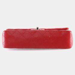 Pre Owned Chanel Medium Red Caviar Classic Double Flap Bag
