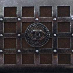 Pre Owned Chanel Mini Grey Gunmetal Grid Cage Clutch