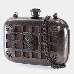 Pre Owned Chanel Mini Grey Gunmetal Grid Cage Clutch