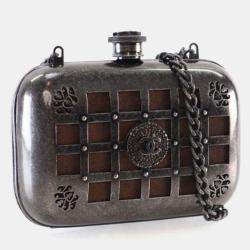 Pre Owned Chanel Mini Grey Gunmetal Grid Cage Clutch