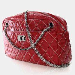 Pre Owned Chanel Medium Shiny Red Calfskin Reissue Camera Bag