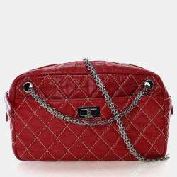 Pre Owned Chanel Medium Shiny Red Calfskin Reissue Camera Bag