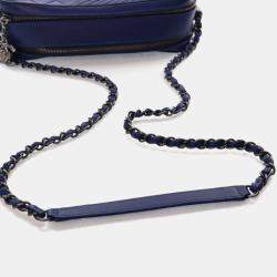Pre Owned Chanel Navy Blue Lambskin Coco Boy Camera Bag