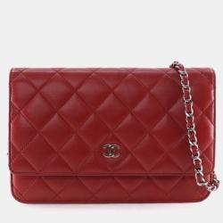 Pre Owned Chanel WOC Red Lambskin 19 series