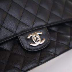 Pre Owned Chanel Medium Black Caviar Classic Double Flap Bag