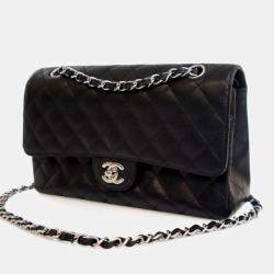 Pre Owned Chanel Medium Black Caviar Classic Double Flap Bag