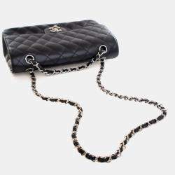 Pre Owned Chanel Medium Black Caviar Classic Double Flap Bag