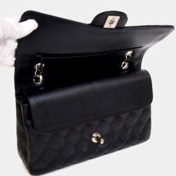 Pre Owned Chanel Medium Black Caviar Classic Double Flap Bag