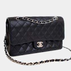 Pre Owned Chanel Medium Black Caviar Classic Double Flap Bag