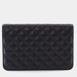 Pre Owned Chanel Black Lambskin Wallet On Chain 