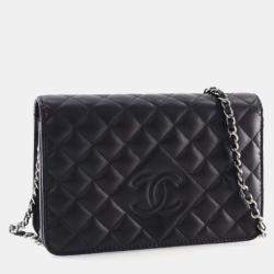 Pre Owned Chanel Black Lambskin Wallet On Chain 