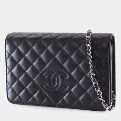 Pre Owned Chanel Black Lambskin Wallet On Chain 