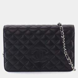 Pre Owned Chanel Black Lambskin Wallet On Chain 