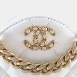 Pre Owned Chanel White Calfskin 19 Round Clutch With Chain
