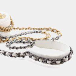Pre Owned Chanel White Calfskin 19 Round Clutch With Chain
