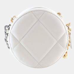 Pre Owned Chanel White Calfskin 19 Round Clutch With Chain