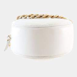 Pre Owned Chanel White Calfskin 19 Round Clutch With Chain